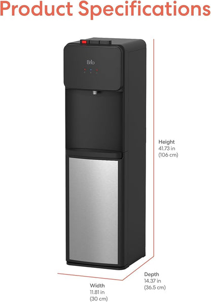 Brio CLTL130SS 130 Series Top-Load Water Cooler Dispenser for 3- and 5-Gallon Bottles, Hot & Cold, Spill-Free Loading, Child Safety Lock, Energy Star 3.0, Black & Stainless