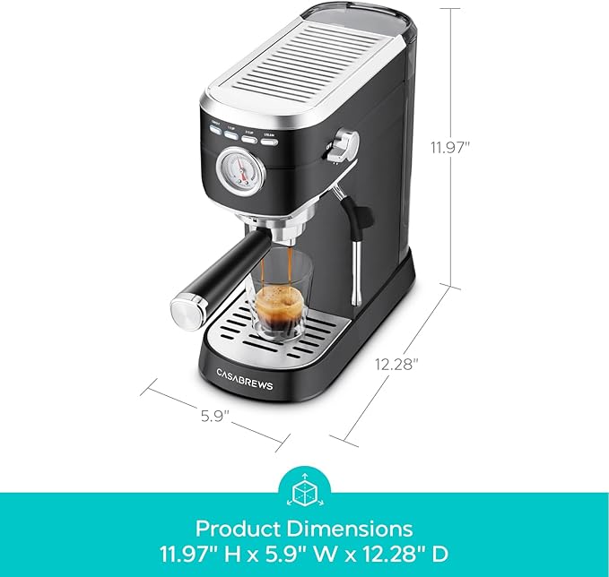CASABREWS CM5418 Espresso Machine 20 Bar, Stainless Steel Espresso Maker with Milk Frother, Compact Cappuccino Machine for Home, Espresso Coffee Machine, Gift for Her, Gift for Family, Black