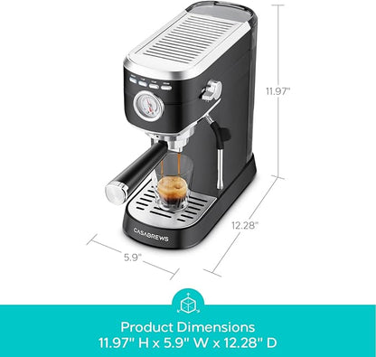 CASABREWS CM5418 Espresso Machine 20 Bar, Stainless Steel Espresso Maker with Milk Frother, Compact Cappuccino Machine for Home, Espresso Coffee Machine, Gift for Her, Gift for Family, Black