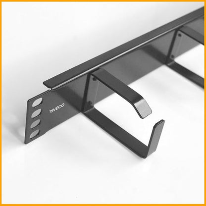 RIVECO 2PCS 1U Cable Management for Racks & Server Cabinets Managing Cord & Wire, Cable Raceway for 19” Rack Mount 4 D-Rings Standard Capacity Black, 2 Pieces