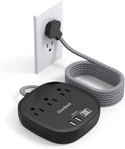 Flat Plug Power Strip, 5ft Ultra Flat Extension Cord - 3 Outlets 4 USB Ports (2 USB C) 22.5W/4.5A Desktop Charging Station, No Surge Protection for Cruise Ship, Dorm Room Travel Essentials