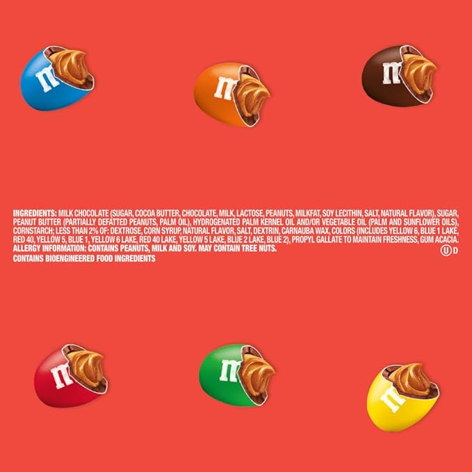 M&M'S Peanut Butter Chocolate Candy, Full Size 2.83 oz Bag, Pack of 24 Bulk Candy Chocolate