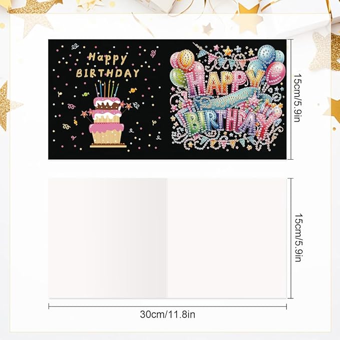 6PCS Diamond Art Painting Greeting Card Set, Birthday Cake Pattern Cards with Envelopes,DIY Card Making Kits Thank You Card Arts Crafts for Birthday
