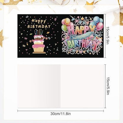 6PCS Diamond Art Painting Greeting Card Set, Birthday Cake Pattern Cards with Envelopes,DIY Card Making Kits Thank You Card Arts Crafts for Birthday