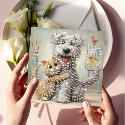 6pcs Diamond Art Painting Postcards with Envelope, Cute Cat Dog Pattern Daily DIY Handmade Greeting Cards Wishing Cards for Special Occasion Festival Craft Gift