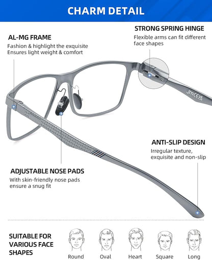 JM Al-Mg Metal Blue Light Blocking Glasses Men Women Anti Blue-Light Computer Glasses, Relieve Eyestrain and Eye Protection