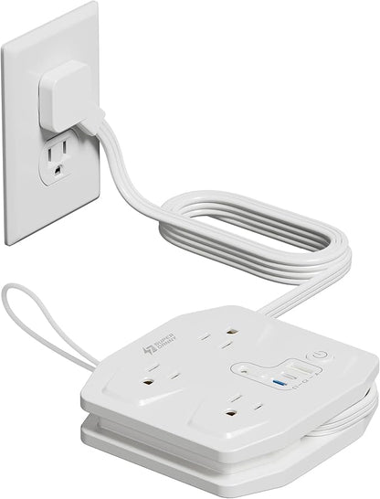 20W Travel Power Strip SUPERDANNY 3-Foot Wrap Up Extension Cord with 3 Outlets and 3 Fast Charging USBs, No Surge Protector Cruise Approved Portable Mini Travel Charger for Home Office Hotel, White
