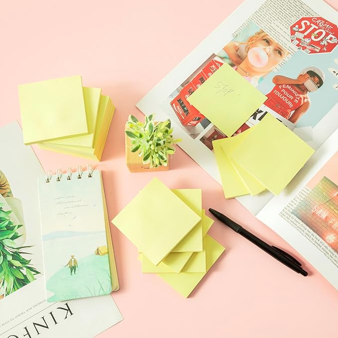Sticky Notes 3x3 in Yellow, 24 Pads, Strong Adhesive, Clean Removal, Recyclable, Self-Stick Pads, Easy to Stick for Home, Office, Notebook