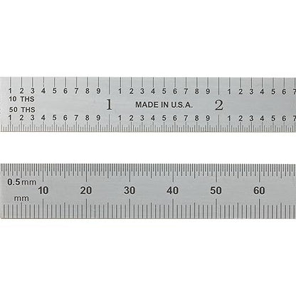 PEC Tools 6"/150mm Flexible Metal Ruler, High-Quality Machinist Ruler, Satin Chrome Finish, Decimal/Metric Graduation (1/10", 1/50", 1mm, 0.5mm) Suitable for CNC Operators and Engineers, Made in USA