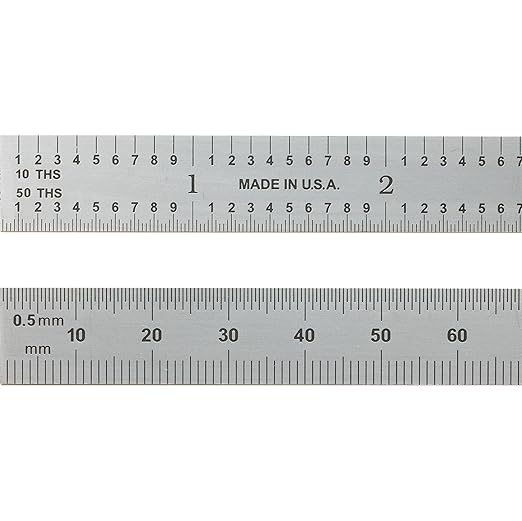 PEC Tools 6"/150mm Flexible Metal Ruler, High-Quality Machinist Ruler, Satin Chrome Finish, Decimal/Metric Graduation (1/10", 1/50", 1mm, 0.5mm) Suitable for CNC Operators and Engineers, Made in USA