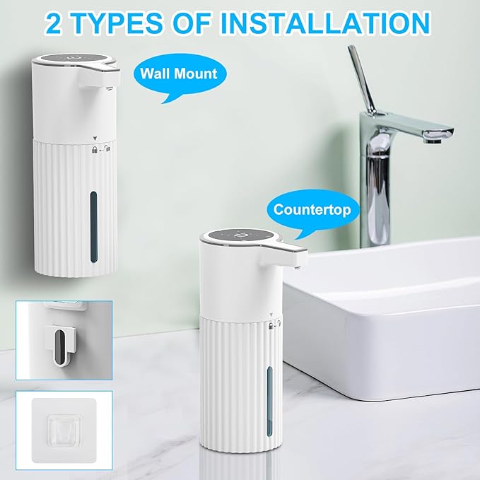HOMELYLIFE Automatic Foaming Soap Dispenser, 13.53oz/400ml Touchless Soap Dispenser with 4 Adjustable Levels, 1800mAh USB Rechargeable Smart Hand Free Dispenser for Bathroom, Kitchen, Office, Home