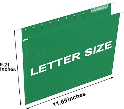 HERKKA Hanging File Folders, 30 Pack Reinforced Letter Size Hanging Folders, Designed for Bulky Files, Filing Cabinet, 1/5-Cut Adjustable Tabs (Green)