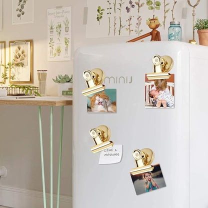 VNDUEEY 20 Pack Fridge Magnets Refrigerator Magnets, Magnetic Clips for Whiteboard, Magnet Clips Heavy Duty, Clip with Magnet for Locker, Magnetic Paper Clip for Home, Office, School, Teaching (Gold)