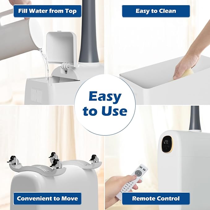 Humidifier for Large Room Home 3000 sq.ft, 6.6Gal/25L Whole House Humidifier, Cool Mist Top Fill Floor Commercial and Industrial Humidifiers with 360°Nozzle, 3 Speed,Plant,Office,White