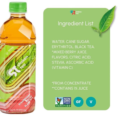 Shaken Strawberry Jasmine Black Tea – Real Leaf Brewed Iced Tea, Asian-Inspired Flavor, Non-GMO, 16.9 fl oz Bottles (Pack of 12)