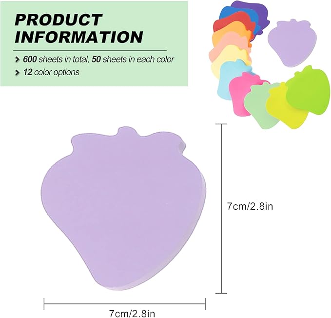 Sticky Notes, Self-Stick Pad Notes Bright Colorful Creative Desk Accessories for Reminders Office School and Home 2.75 x 2.75 Inch 50 Pieces/Pad 600 Sheet Strawberry