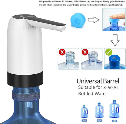 Myvision 5 Gallon Jug Drinking Water Dispenser, Portable Water Dispenser fro 3 Gallon Bottle, USB Electric Water Bottle Pump, 2-5 Gallon Water Jug Switch-White
