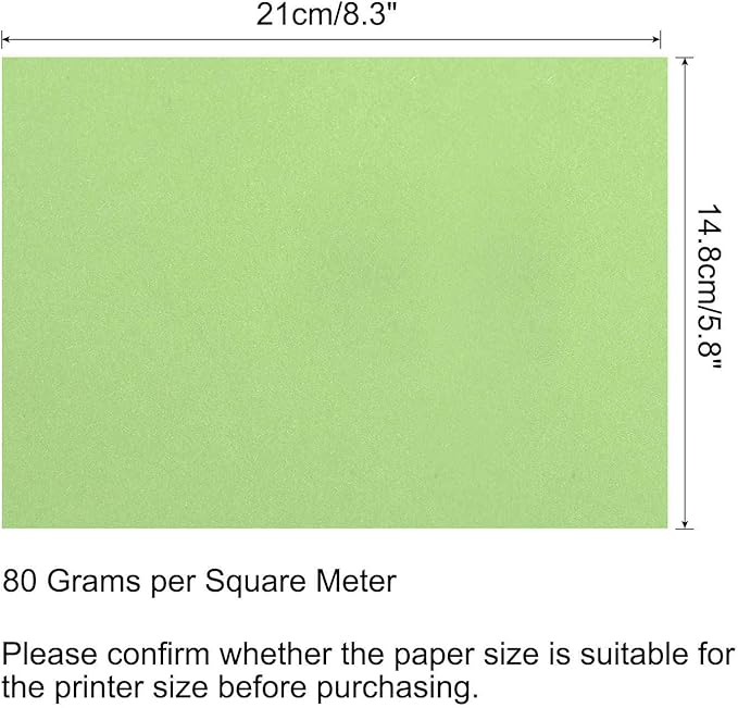 MECCANIXITY 50 Sheets Colored Copy Paper 8.3 x 5.8 Inch Printer Paper 80gsm Light Green for Office Printing, Document Copying, Invitations, Forms, Art Projects
