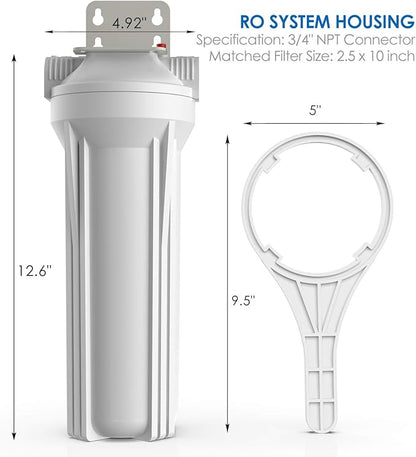 SimPure Whole House Water Filter Housing, Inline Water Filter for Home, Universal 10 inch Sediment Filter with 3/4 NPT Inlet and Outlet, Heavy Duty Steel Bracket, 4 Screws, Wrench