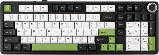 MechLands Aula F99 PRO 96% Mechanical Gaming Keyboard, BT5.0/USB-C/2.4GHz Wireless, Hot Swappable Gasket Custom Keyboard with 8000mAH Battery, Rotary Knob, RGB Backlit for Win/Mac (Black Green)
