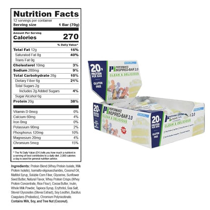Performance Inspired Nutrition Protein Bar 2.0 – 20G Protein, 6G Fiber, 3G MCTs, 1 Billion CFU Probiotics – Gluten-Free – Birthday Cake Flavor – 12 Count