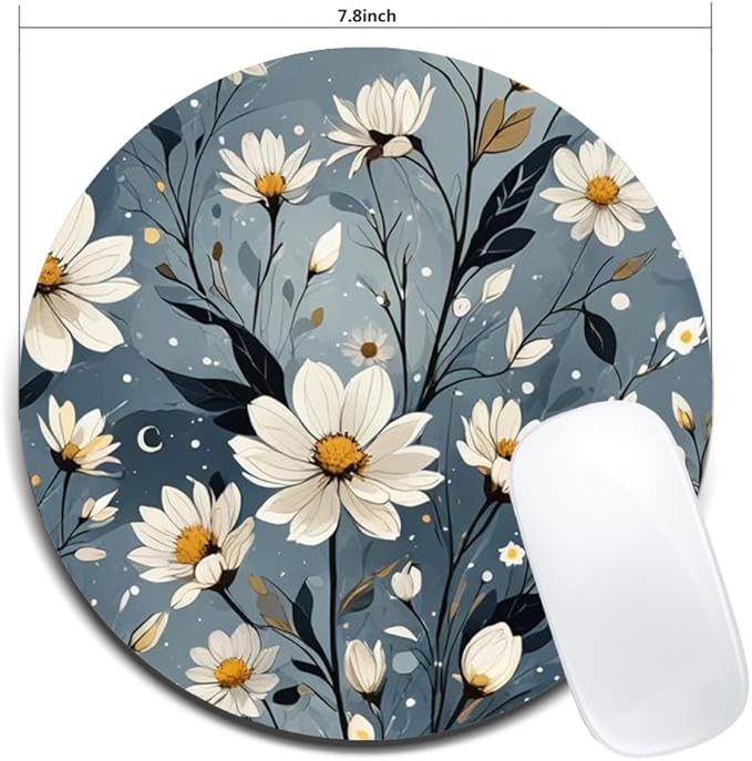 Night Bloom Daisies Mouse Pad Round Non-Slip Rubber Mousepad Laptop Office Computer Decor Cute Desk Accessories Customized Design Mouse Pad