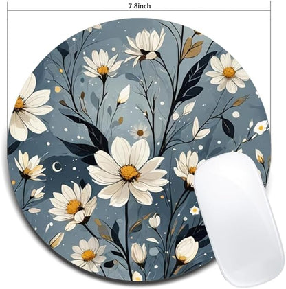 Night Bloom Daisies Mouse Pad Round Non-Slip Rubber Mousepad Laptop Office Computer Decor Cute Desk Accessories Customized Design Mouse Pad