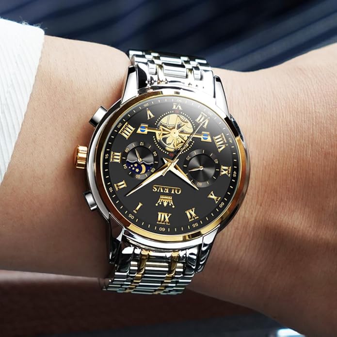OLEVS Watches Men Waterproof Luxury Big Face Mens Watch Stainless Steel Quartz Analog Dress Watches for Men Luminous Multifunction Man Watch Relojes De Hombre