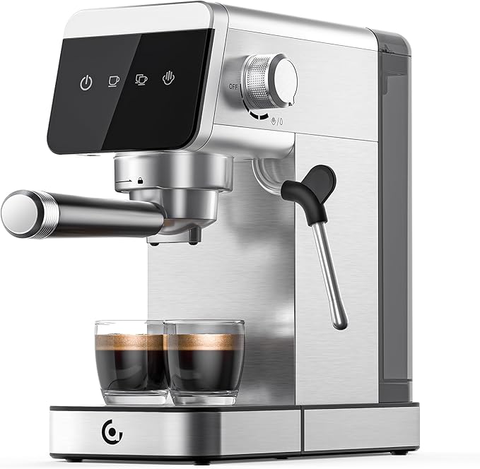 AMZCHEF Espresso Machines with LED Touch screen, Espresso Coffee machine Equip 20Bar Pressure System, Cappuccino Machine, Compact Latte Machine for Home Gifts,Silver