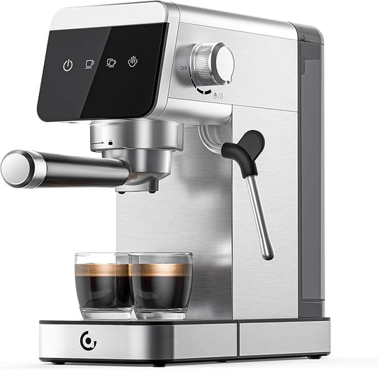 AMZCHEF Espresso Machines with LED Touch screen, Espresso Coffee machine Equip 20Bar Pressure System, Cappuccino Machine, Compact Latte Machine for Home Gifts,Silver