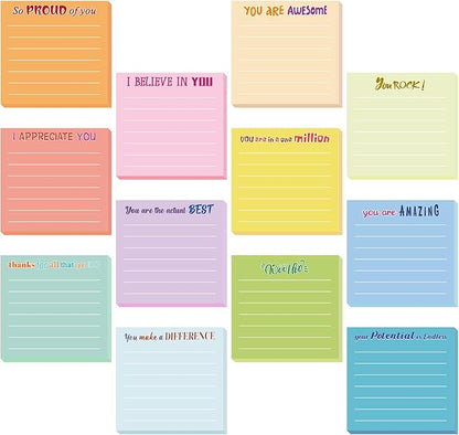 Yinder 48 Pcs Inspirational Sticky Notes Christmas Stocking Stuffers Motivational Sticky Notes Pad Employee Appreciation Gift Bulk for Teacher Nurse Coworker Office 3 x 3'' (Appreciation,Light Color)