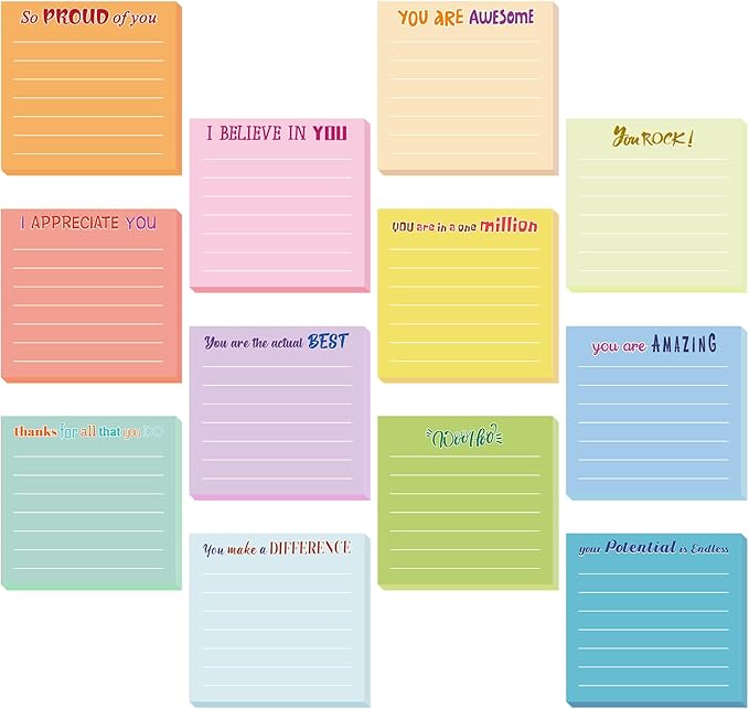 Yinder 12 Pcs Employee Appreciation Sticky Notes Xmas Gift Bulk Motivation Note Pad Mini Inspirational Note Gift for Teacher Nurse Staff Coworker Office Supply 3 x 3'' (Appreciation,Light)