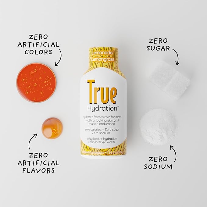 True Hydration Shots Lemonade Lemongrass Flavor – 12 Pack of 1.93 fl oz Shots – Electrolytes – Amino Acids – Zero Sugar – Zero Sodium – Vegan – Gluten-Free Hydration