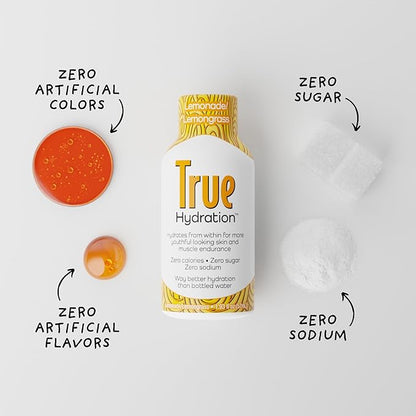 True Hydration Shots Lemonade Lemongrass Flavor – 12 Pack of 1.93 fl oz Shots – Electrolytes – Amino Acids – Zero Sugar – Zero Sodium – Vegan – Gluten-Free Hydration