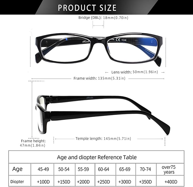 Henotin 6-Pack Reading Glasses Blue Light Blocking Anti Eyestrain Computer Reading Glasses for Women and Men Readers (Transparent White, 4.00, Diopters)