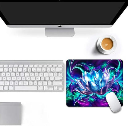 Square Mouse Pad Blue-Purple Lotus, Personalized Premium-Textured Custom Mouse Mat Design, Washable Mousepad Cloth, Non-Slip Rubber Base Computer Mouse Pads for Wireless Mouse