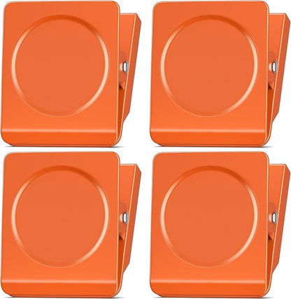 FINDMAG Extra Strong Magnetic Clips, 2.2inch Magnetic Binder Clips Heavy Duty, Large Clips with Magnet for Refrigerator, Office, Hanging Photos, Classroom (4Pack, Orange)