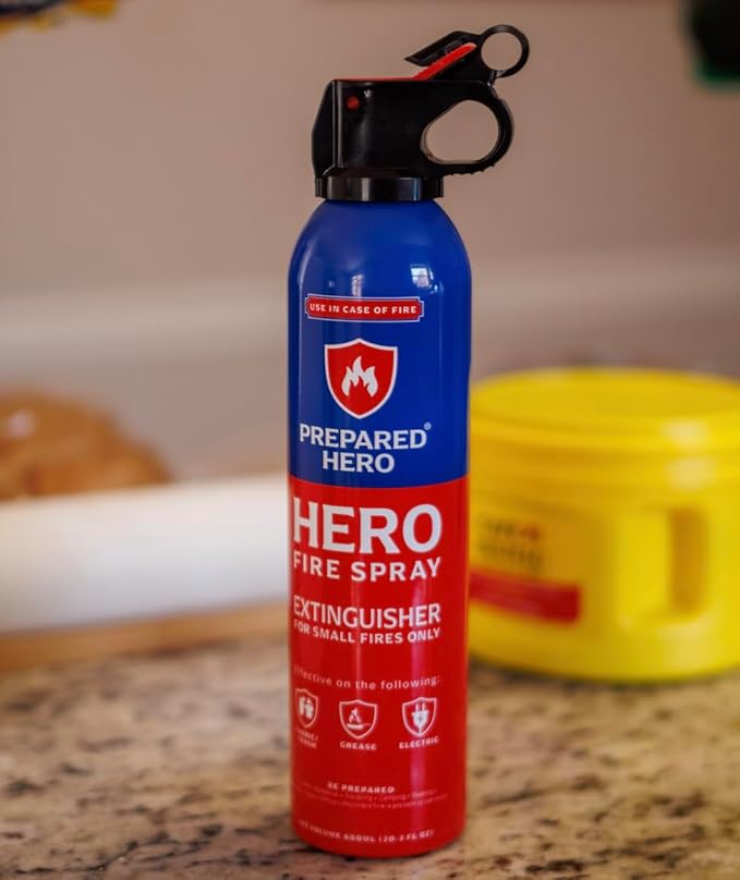 Prepared Hero Fire Spray - Mini Fire Extinguishers for House, Car, Garage - Kitchen Small Fire Extinguisher for Home, 100% Organic - Compact, Portable & Easy to Use, Non-Toxic - 8 Pack