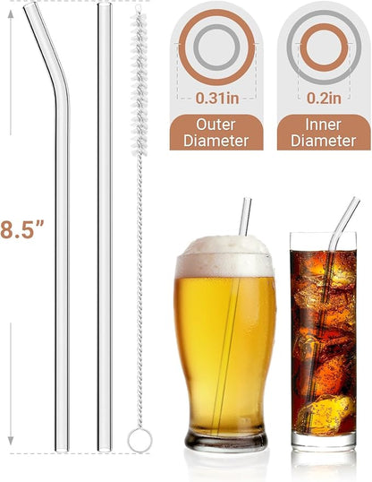 Foogwee® 20 Packs Reusable Glass Straws Set, 8.5'' x 8mm Clear Drinking Straws for Smoothies, Shakes, Coffee, Juice, Sodas, Milk, Tea, Cocktails, Set of 8 Straight and 8 Bent with 4 Cleaning Brushes