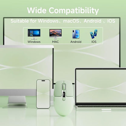 EWEADN Q1 Wireless Mouse, Bluetooth & 2.4G Silent Mouse Quiet Click with 3 DPI Levels, Battery & DPI Smart Display, 6 Button Small Portable Cordless Mice for Laptop/PC/Mac-Green