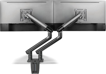 POUT E12 Dual Monitor Arm Mount Stand – Adjustable Full Motion Desk Mount for 17’’-32’’ Screens, Supports 4-22lbs per Arm, VESA 75x75mm & 100x100mm (Grey/Black)