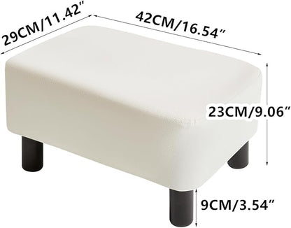 IBUYKE 16.54" Small Footstool, PU Faux Leather Step Stool, with Padded Seat Pine Wood Legs and Padded Rectangular Stool,for Bedroom, White RF-BD212-W