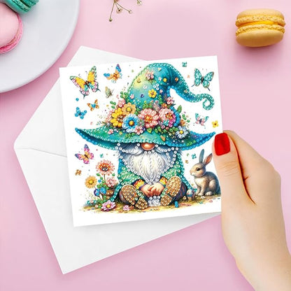 6pcs DIY Gnome Butterfly Diamond Art Painting Greeting Cards Kit, Rhinestone Art Holiday Birthday Card Set with Envelopes, DIY Festival Craft for Girlfriend, Christmas Valentine Gift Making Supplies