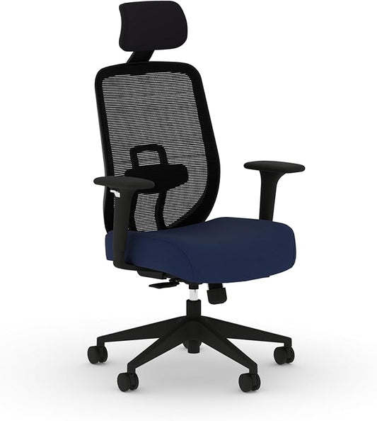 HON Altern Ergonomic Office Chair with Headrest, Arms, Wheels, Foam Cushion Seat, Mid Back Home Office Desk Chair Comfy, Height Adjustable Arms, Synchro-Tilt, Black Frame, Indigo