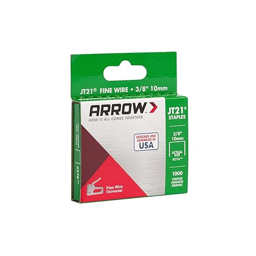 Arrow 276 JT21 Thin Wire Staples for Staple Guns and Staplers, Use for Upholstery, Crafts, General Repairs, 3/8-Inch Leg Length, 7/16-Inch Crown Width, 1000-Pack