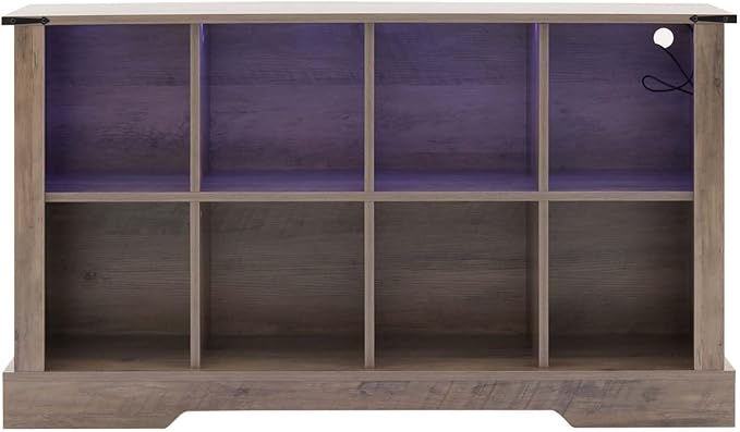 8 Cube Storage Organizer with LED Lights, Wooden Bookcase with Storage, Modern Cube Shelf for Living Room, Bedroom, Home Office - Grey