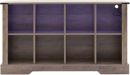 8 Cube Storage Organizer with LED Lights, Wooden Bookcase with Storage, Modern Cube Shelf for Living Room, Bedroom, Home Office - Grey