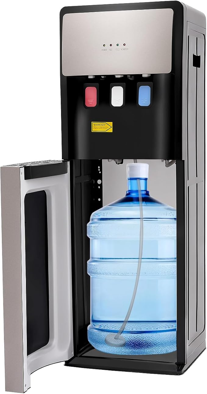 Bottom Loading Water Cooler Dispenser for 5 Gallon Bottles - 3 Temperatures with Hot, Room & Cold Spouts,Overload Protection, Dry Burning Protection,Water Dispenser for Home,Office (Silver Grey)