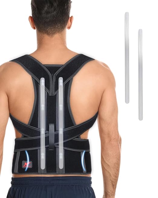 Hurmoya Back Brace Posture Corrector for Women and Men, Lower and Upper Back Pain Relief, Hunchback and Scoliosis Straightener with 2 Removable Metal Splints Support, Adjustable Straps Belt Waist
