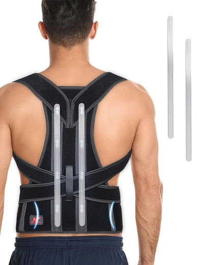 Hurmoya Back Brace Posture Corrector for Women and Men, Lower and Upper Back Pain Relief, Hunchback and Scoliosis Straightener with 2 Removable Metal Splints Support, Adjustable Straps Belt Waist